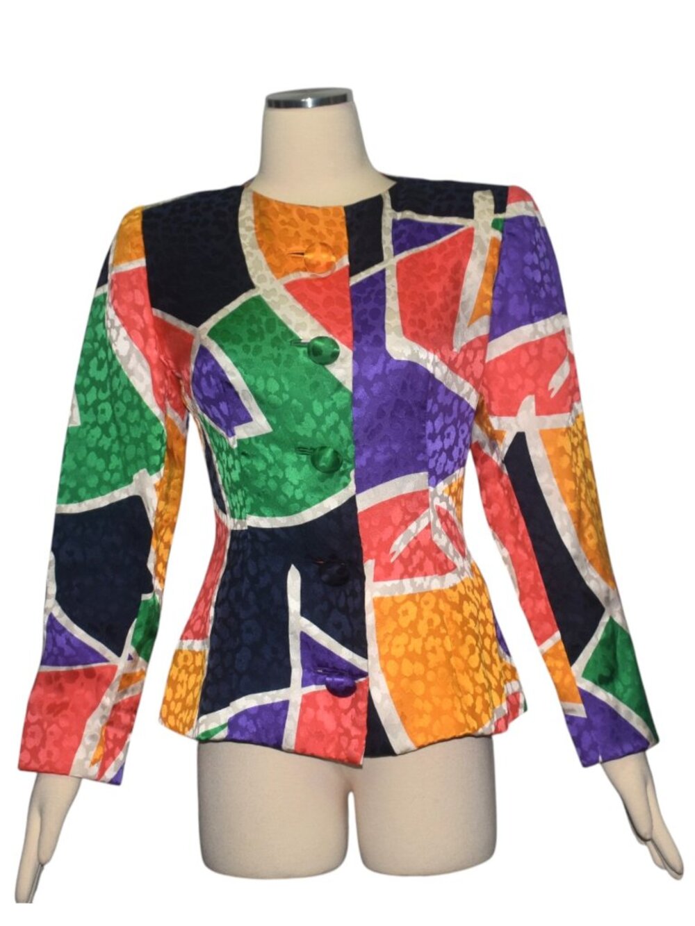 Vintage Scaasi Boutique 80s 1980s Silk Blazer Jacket Colorblock As Is 4